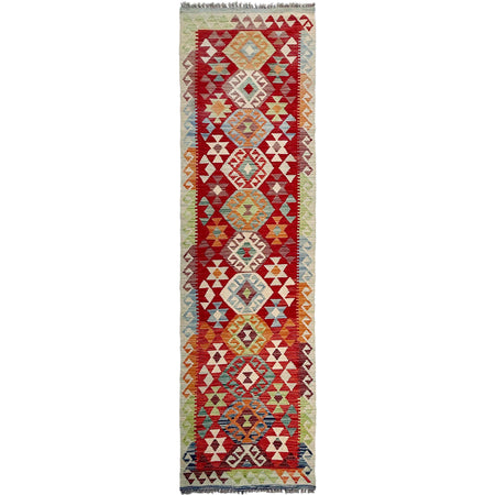 Multi Color ful Flat-Weave Wool Kilim Runner 2' 7" x 9' 11" ft / 79 x 303 cm - No. P37033