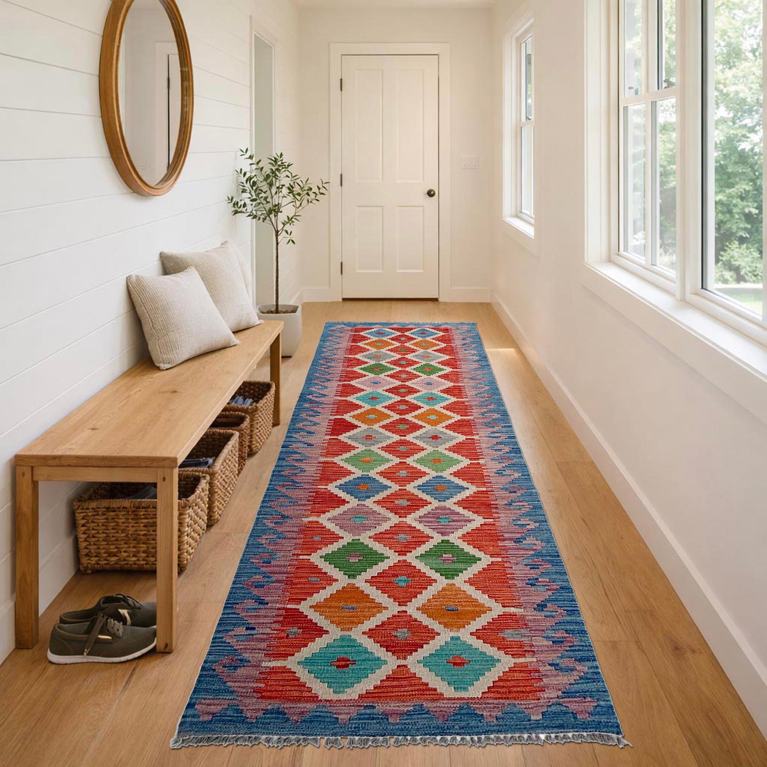 Handmade Vegetable Kilim Runner 2' 6" x 9' 9" ft / 77 x 297 cm - No. P37034