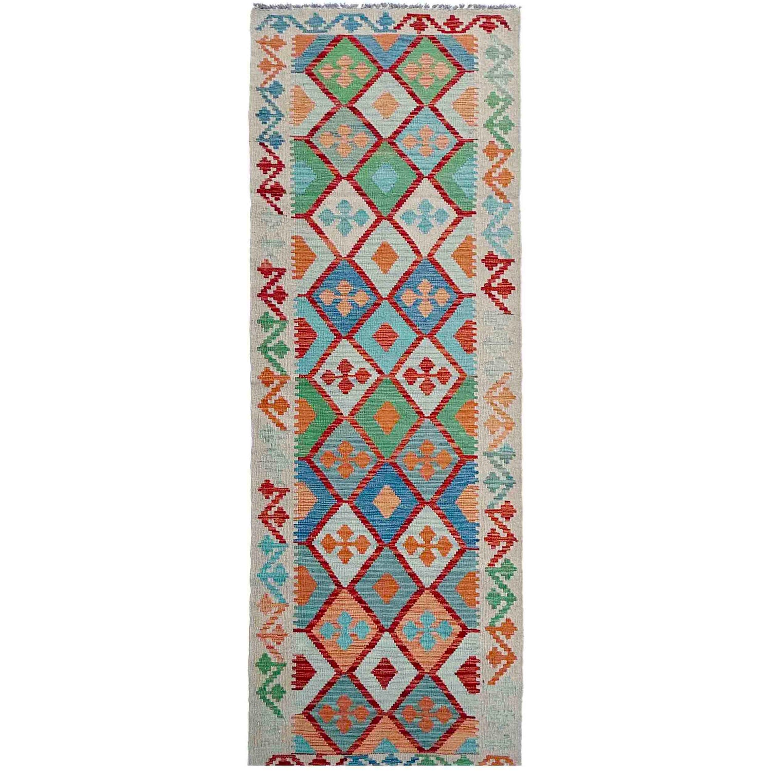 Hand Knotted Afghan Style Kilim Runner 2' 8" x 10' 0" ft / 82 x 305 cm - No. P37035