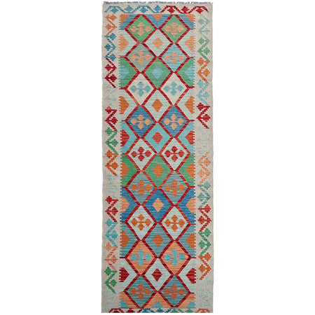 Hand Knotted Afghan Style Kilim Runner 2' 8" x 10' 0" ft / 82 x 305 cm - No. P37035