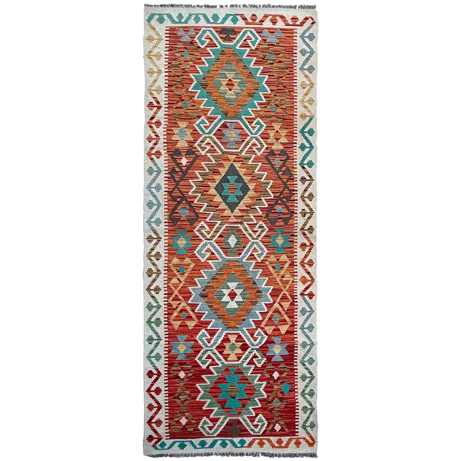 Hand Woven Wool Kelim Runner 2' 9" x 9' 9" ft / 85 x 298 cm - No. P37040