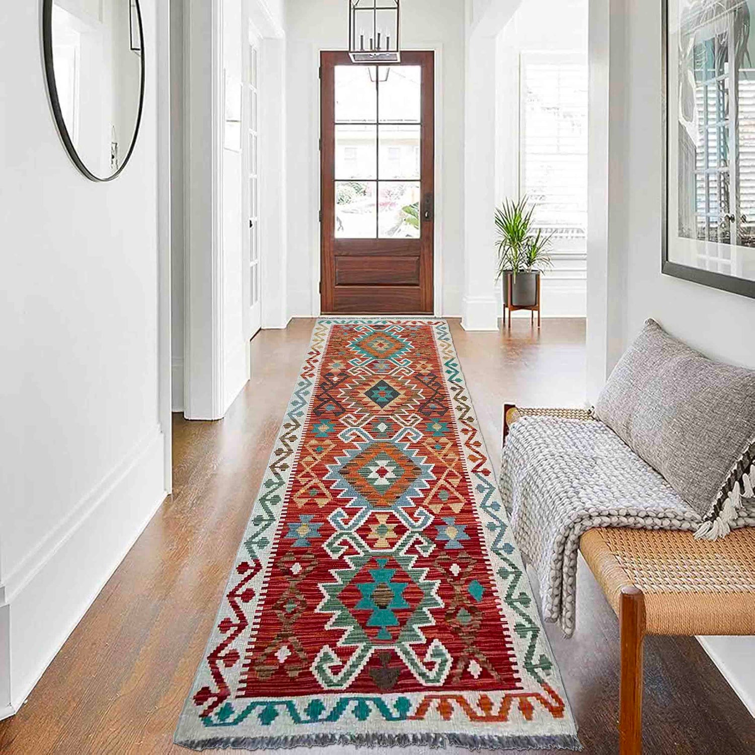 Hand Woven Wool Kelim Runner 2' 9" x 9' 9" ft / 85 x 298 cm - No. P37040