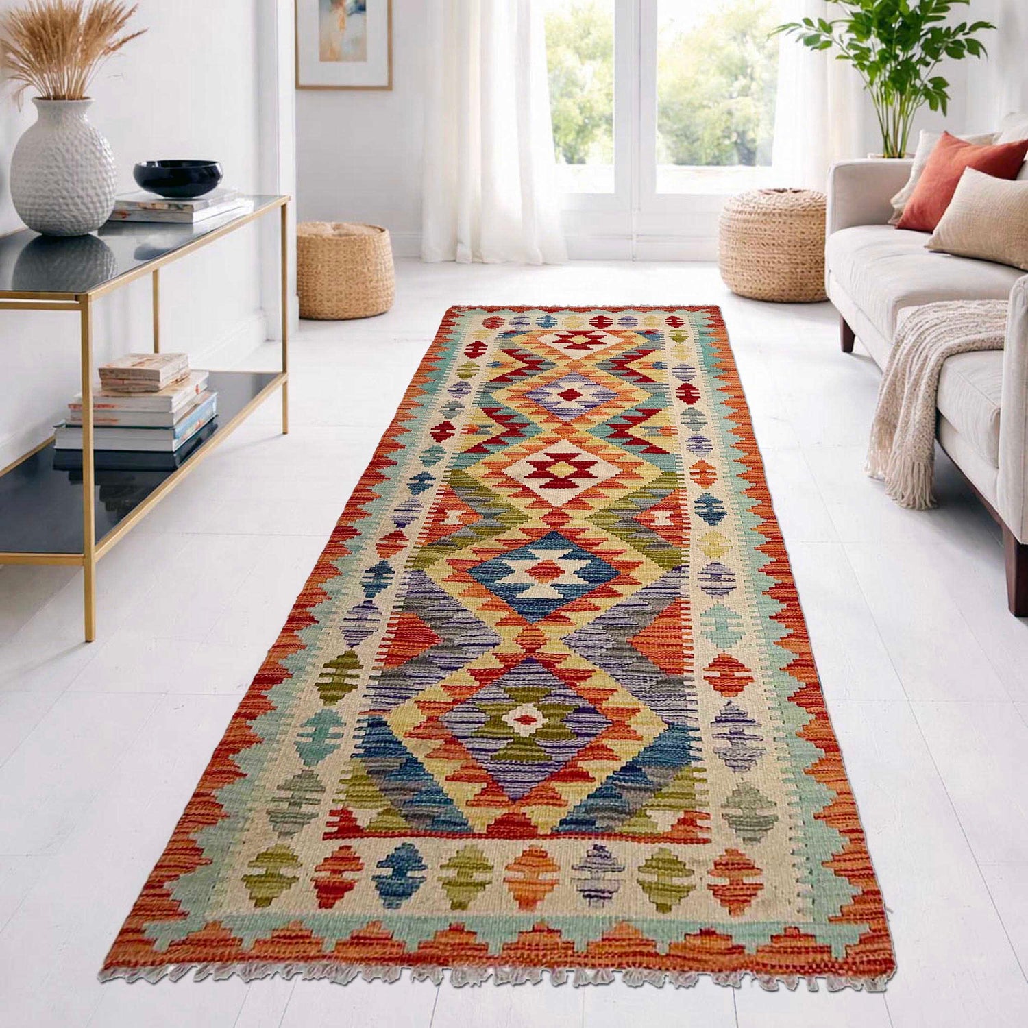 Handmade Vegetable Kelim Runner 2' 10" x 8' 0" ft / 87 x 244 cm - No. P37041