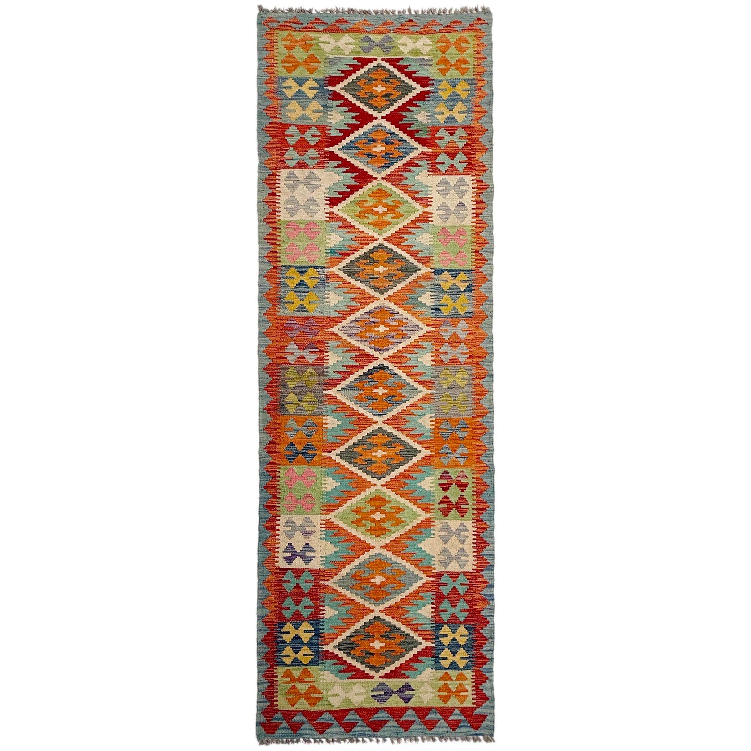 Hand Knotted Afghan Style Kilim Runner 2' 11" x 9' 5" ft / 88 x 288 cm - No. P37042