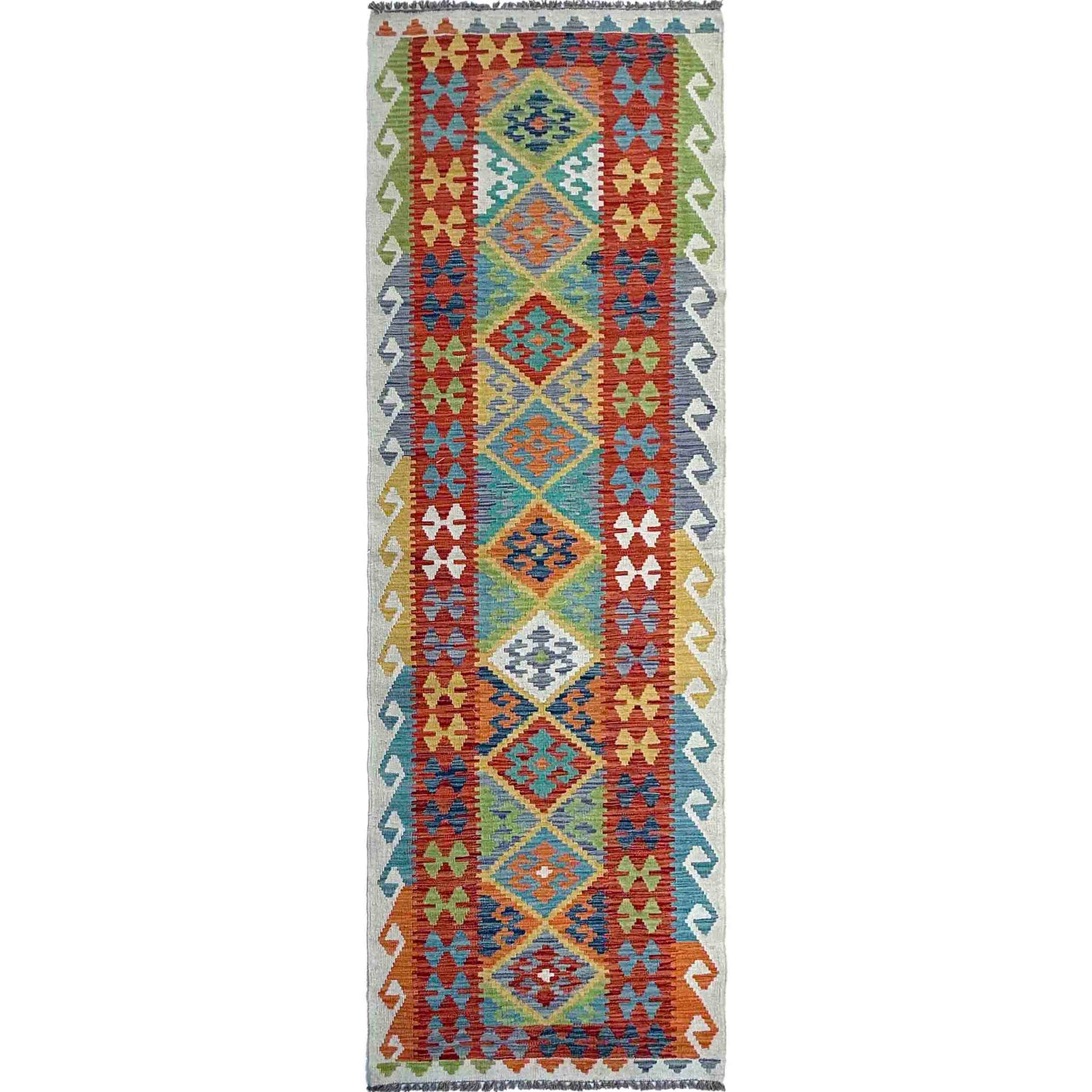 Handmade Turkish Design Wool Kilim Runner 2' 7" x 9' 8" ft / 80 x 295 cm - No. P37043