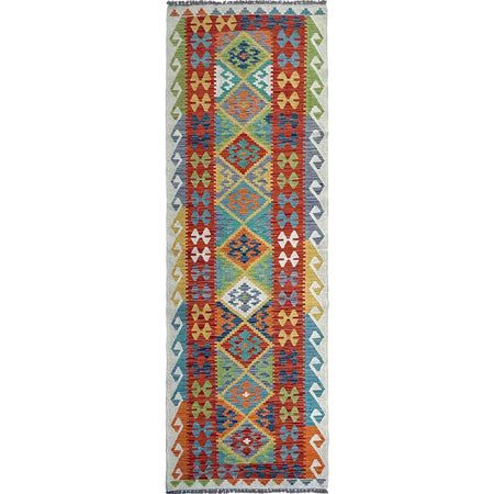 Handmade Turkish Design Wool Kilim Runner 2' 7" x 9' 8" ft / 80 x 295 cm - No. P37043
