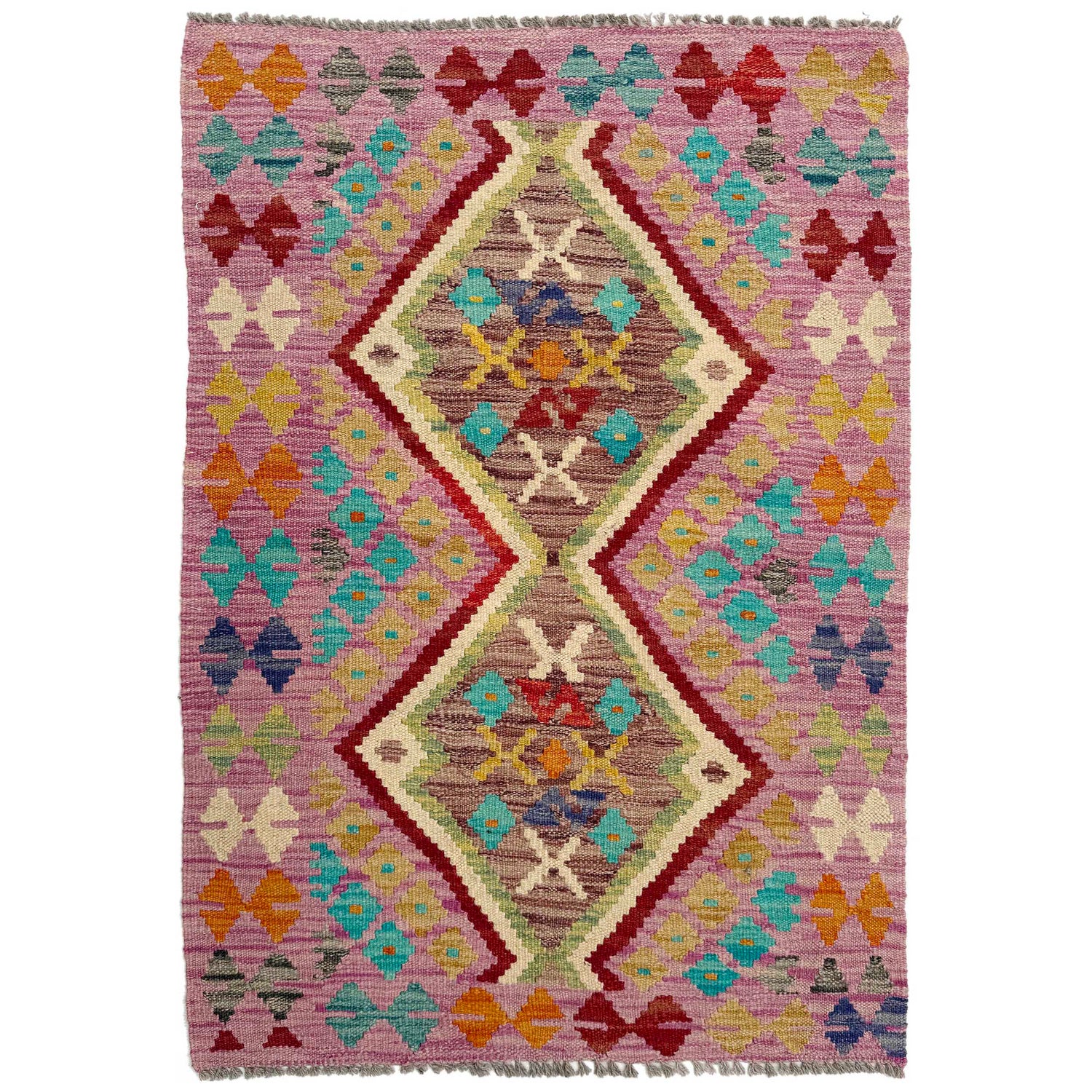 Multi Color ful Flat-Weave Wool Kilim 2' 7" x 3' 11" ft / 78 x 119 cm - No. P37047