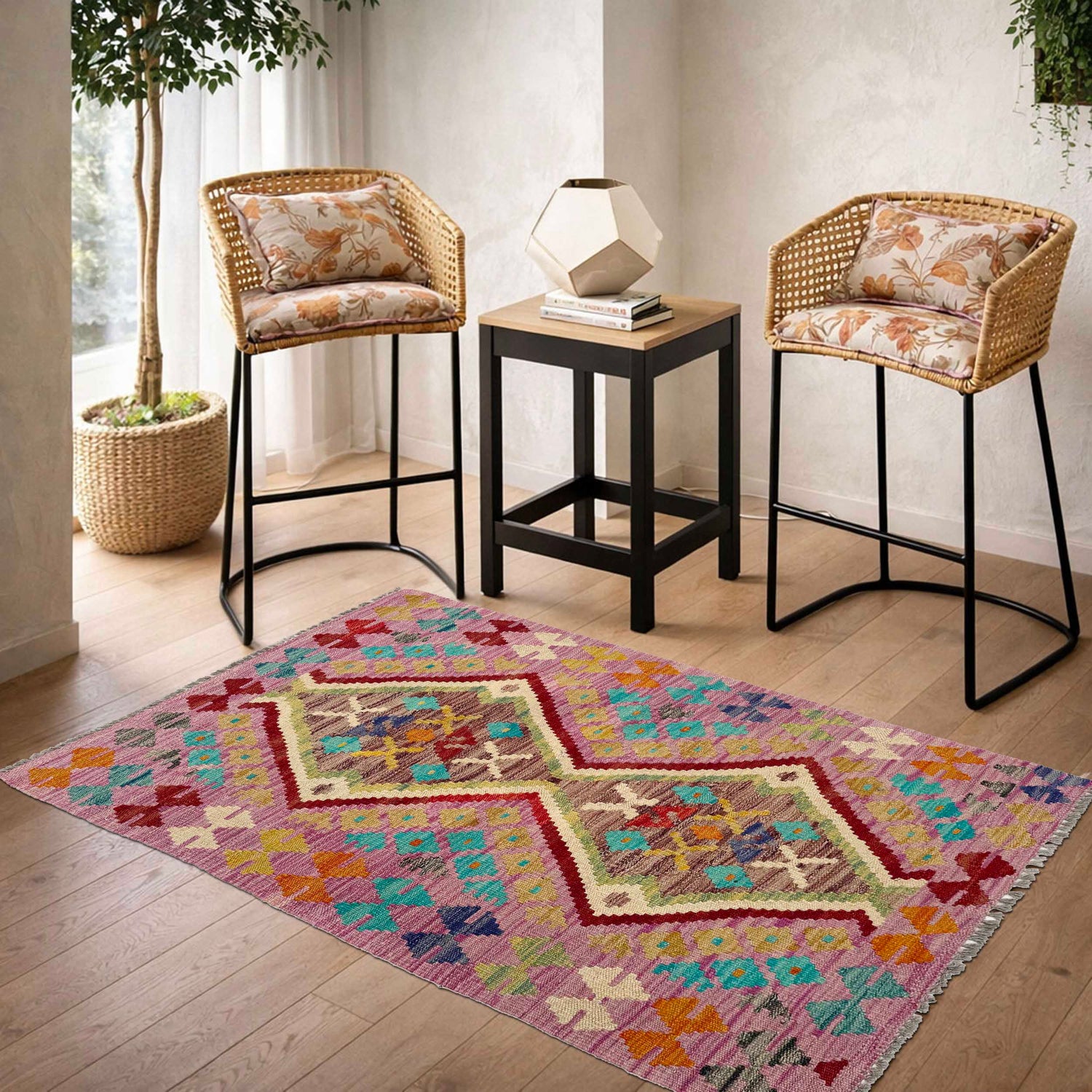 Multi Color ful Flat-Weave Wool Kilim 2' 7" x 3' 11" ft / 78 x 119 cm - No. P37047
