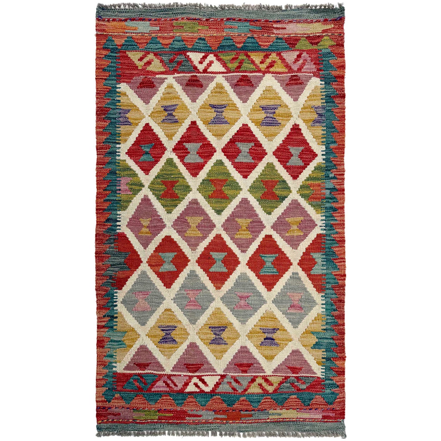 Handmade Vegetable Kilim 2' 4" x 4' 3" ft / 72 x 129 cm - No. P37050