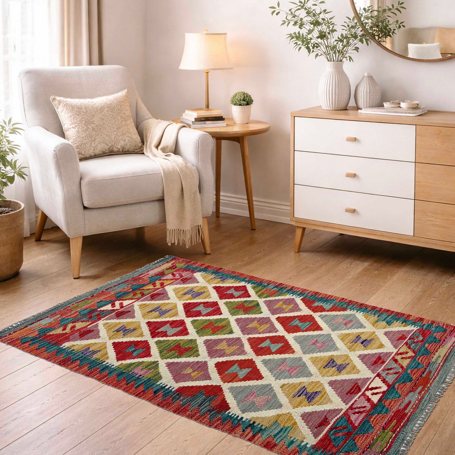 Handmade Vegetable Kilim 2' 4" x 4' 3" ft / 72 x 129 cm - No. P37050