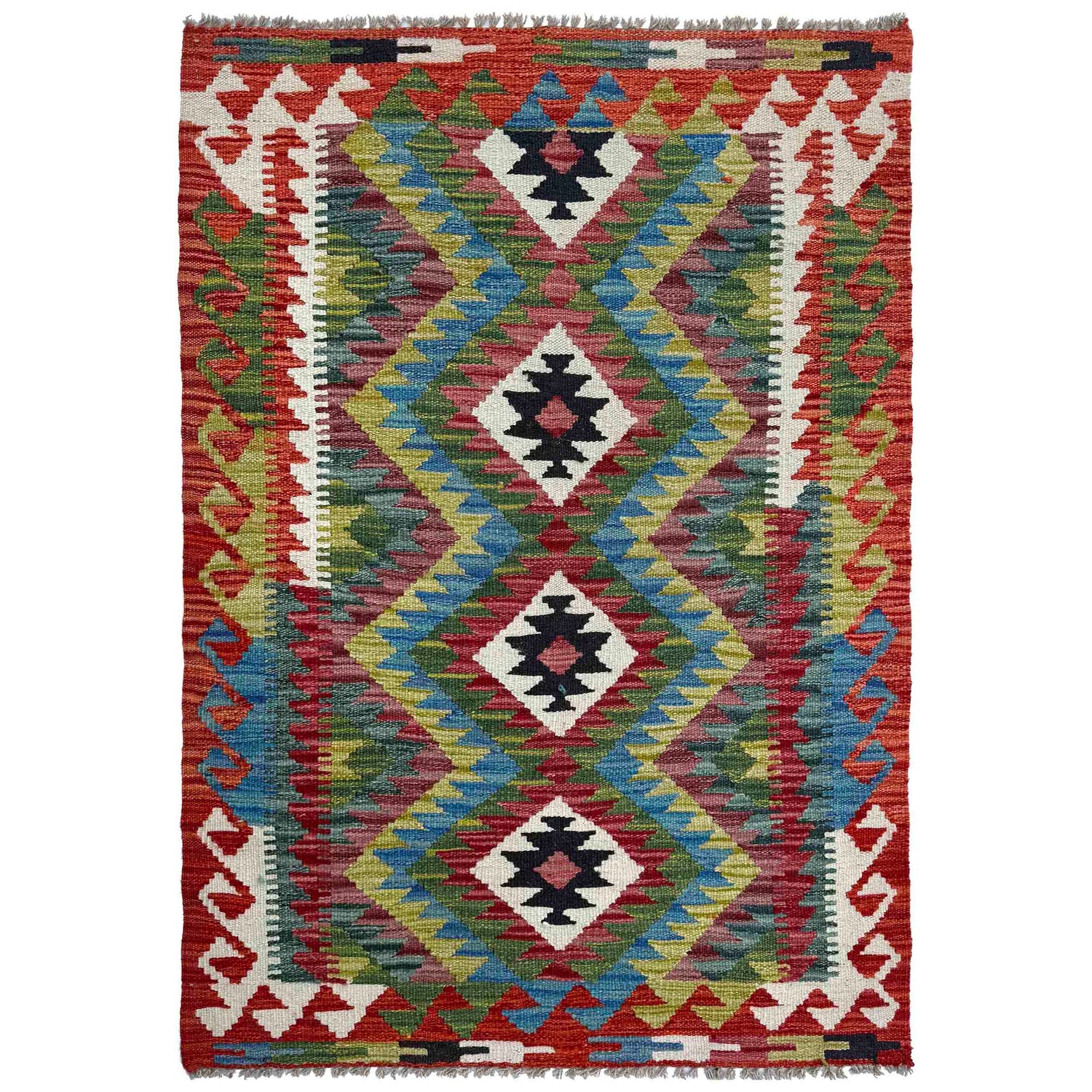 Multi Color ful Flat-Weave Wool Kilim 2' 9" x 4' 2" ft / 84 x 128 cm - No. P37053
