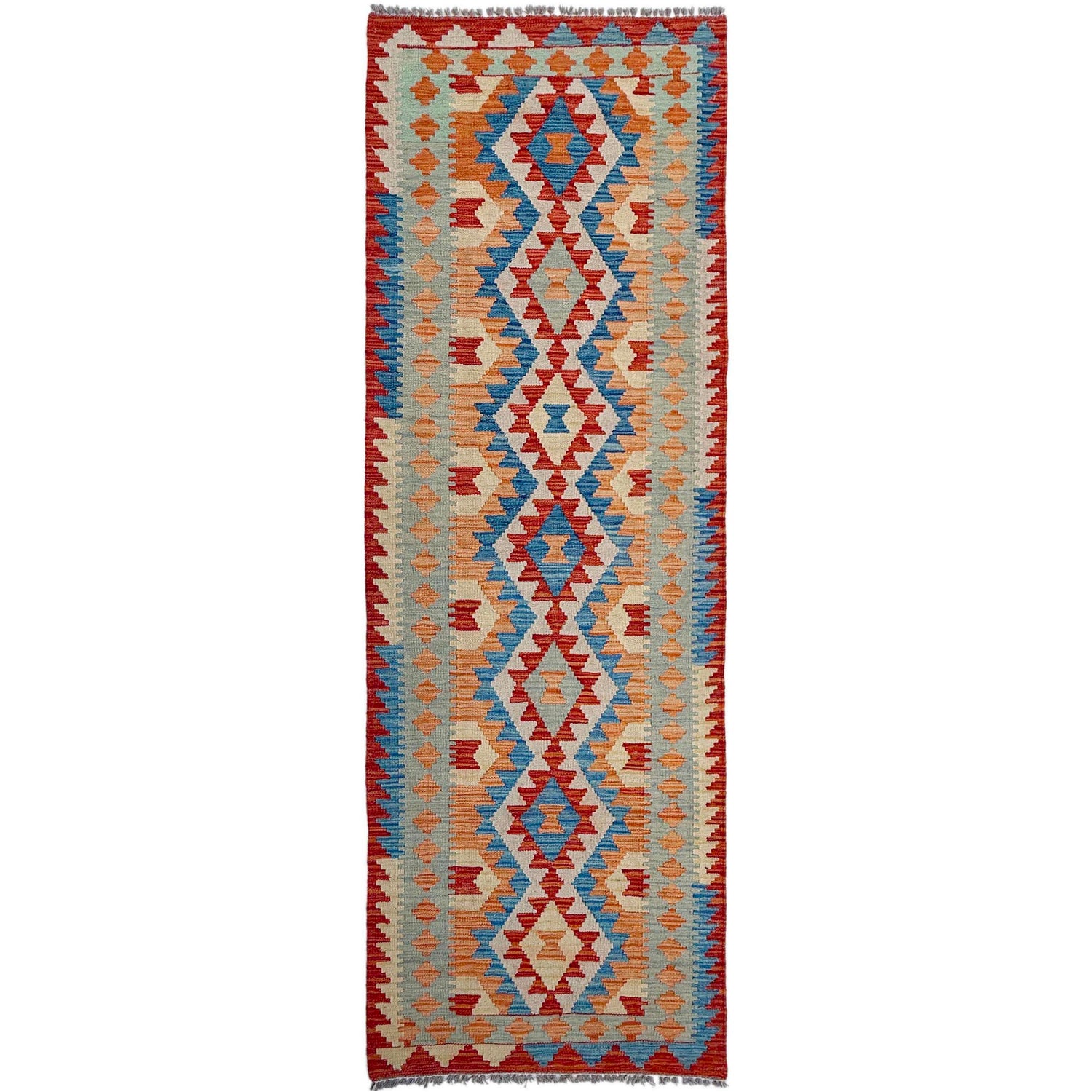 Hand Woven Wool Kelim Runner 2' 7" x 9' 7" ft / 80 x 292 cm - No. P37056