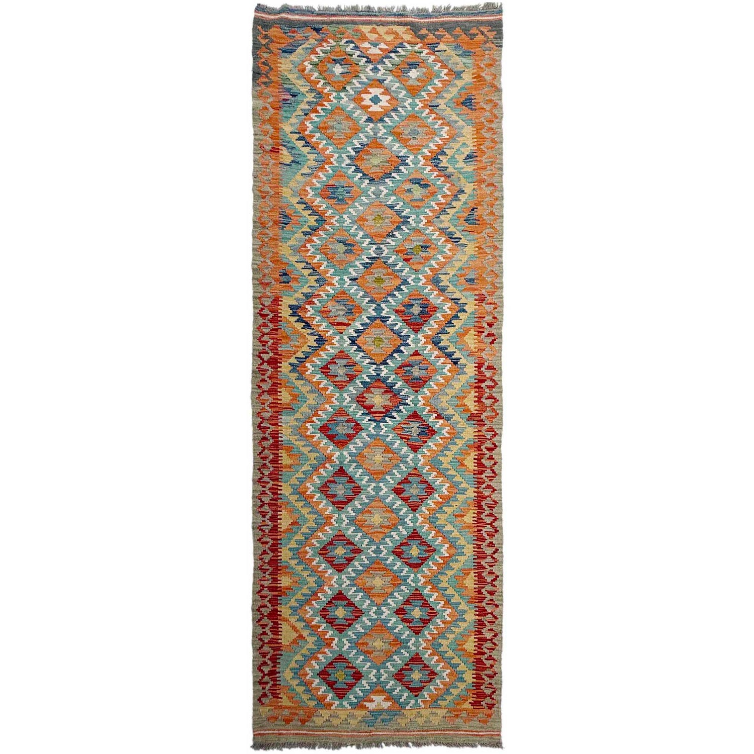 Handmade Turkish Design Wool Kilim Runner 2' 9" x 9' 9" ft / 84 x 298 cm - No. P37059
