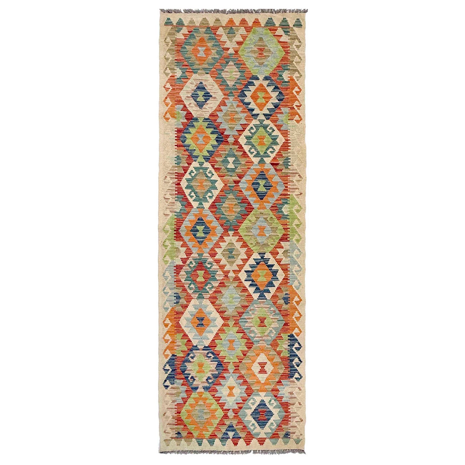 Hand Woven Wool Kelim Runner 2' 8" x 9' 8" ft / 82 x 294 cm - No. P37066