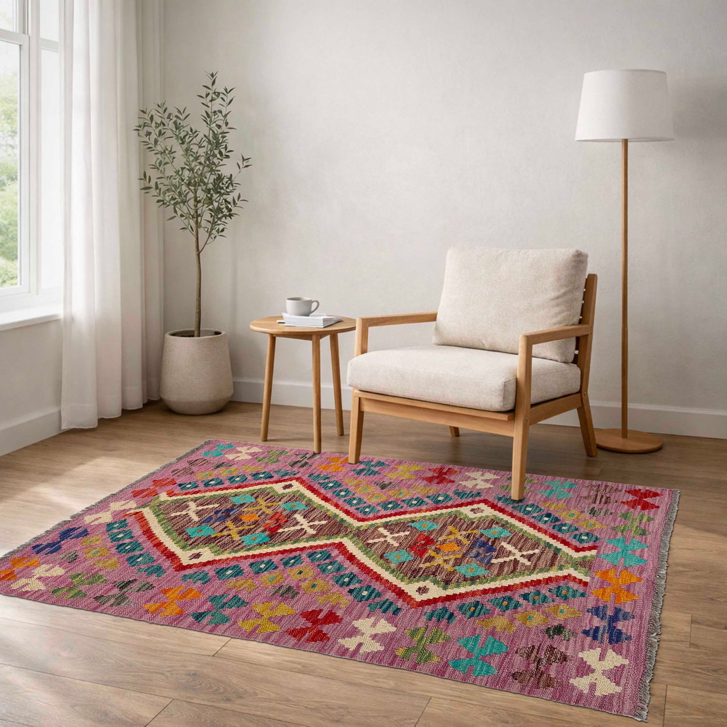 Hand Knotted Afghan Style Kilim 2' 7" x 3' 11" ft / 80 x 120 cm - No. P37073