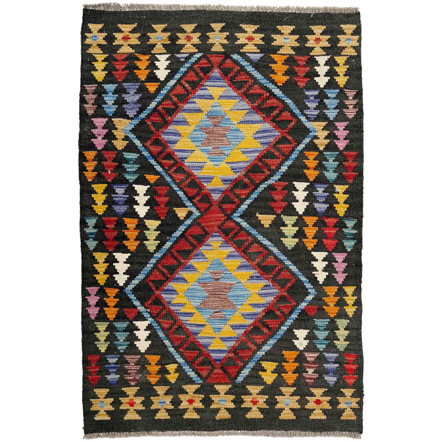 Hand Woven Wool Kelim 2' 7" x 4' 0" ft / 80 x 121 cm - No. P37074