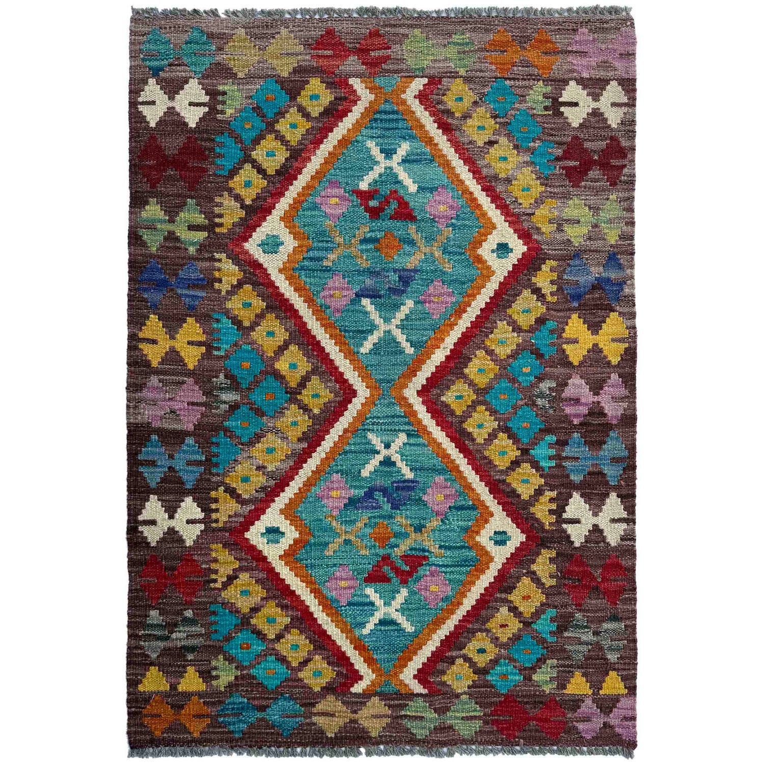 Hand Knotted Afghan Style Kilim 2' 7" x 3' 11" ft / 79 x 120 cm - No. P37075
