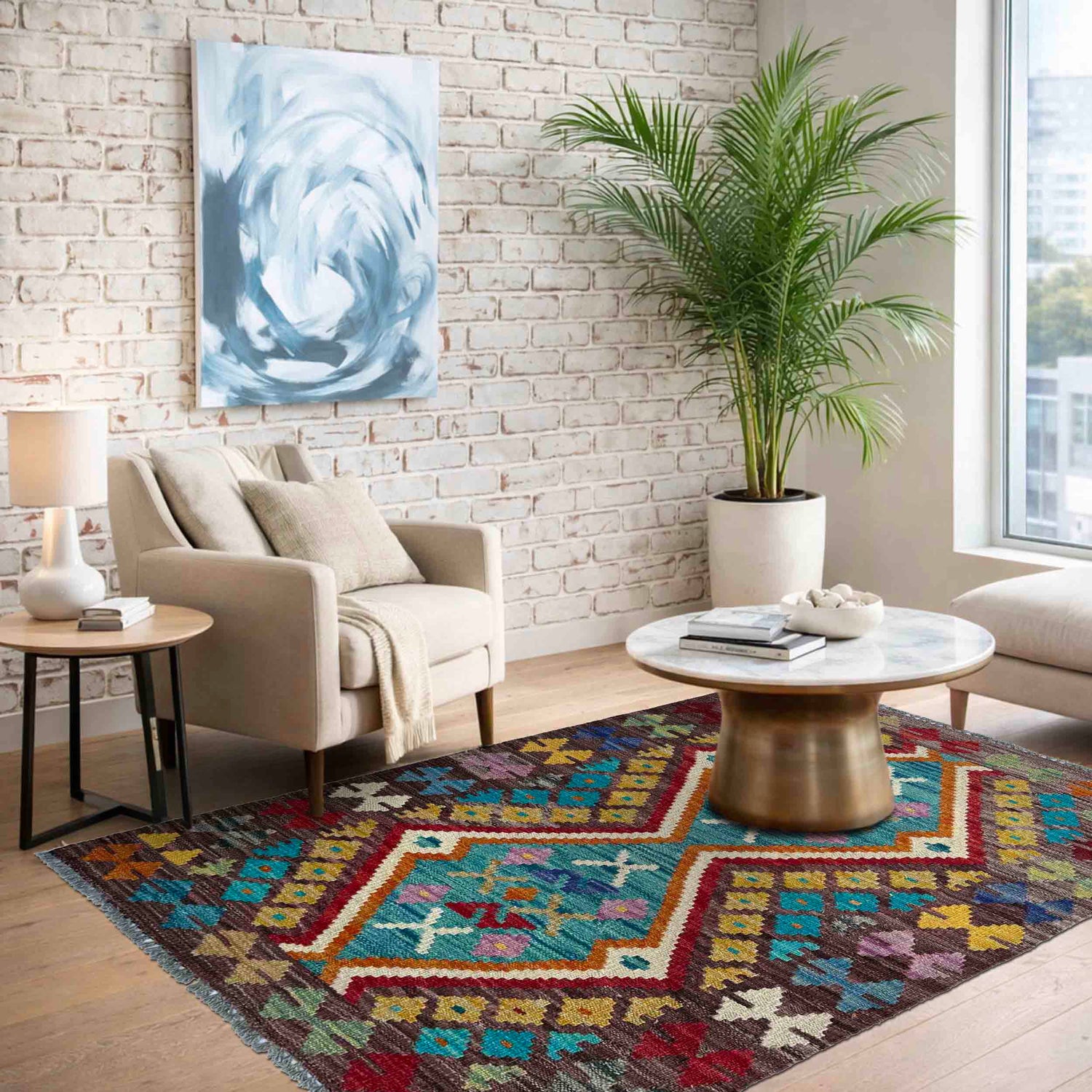 Hand Knotted Afghan Style Kilim 2' 7" x 3' 11" ft / 79 x 120 cm - No. P37075