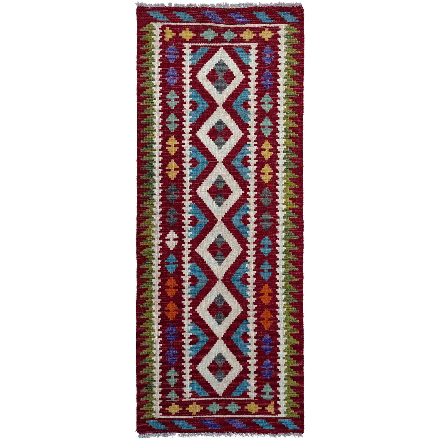 Hand Knotted Afghan Style Kilim Runner 2' 4" x 6' 9" ft / 70 x 207 cm - No. P37088