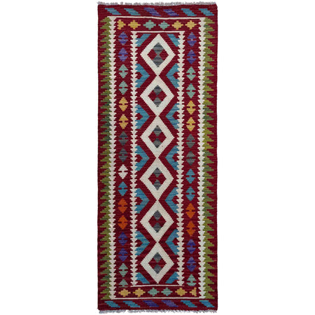 Hand Knotted Afghan Style Kilim Runner 2' 4" x 6' 9" ft / 70 x 207 cm - No. P37088