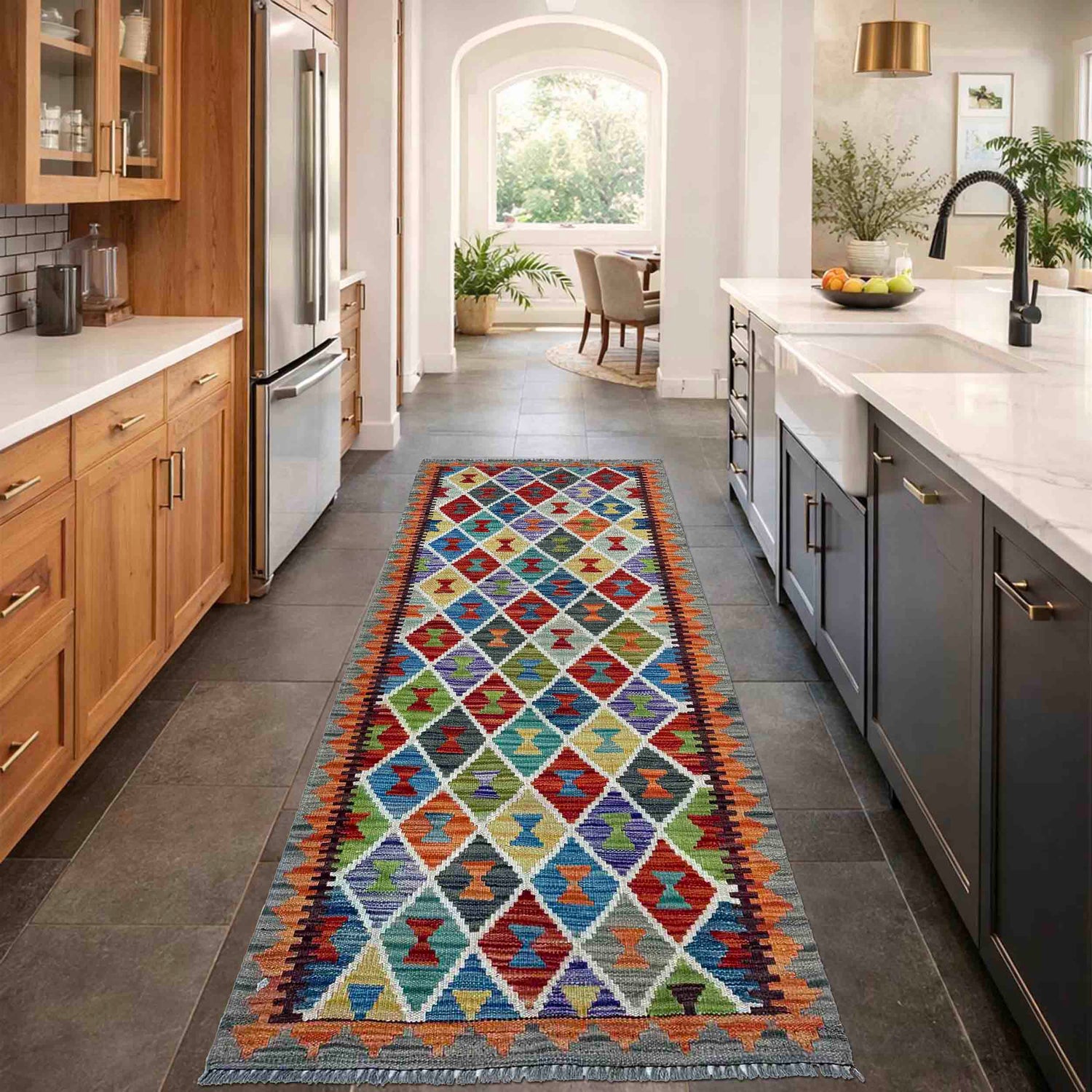 Handmade Turkish Design Wool Kilim Runner 2' 9" x 6' 4" ft / 83 x 194 cm - No. P37090