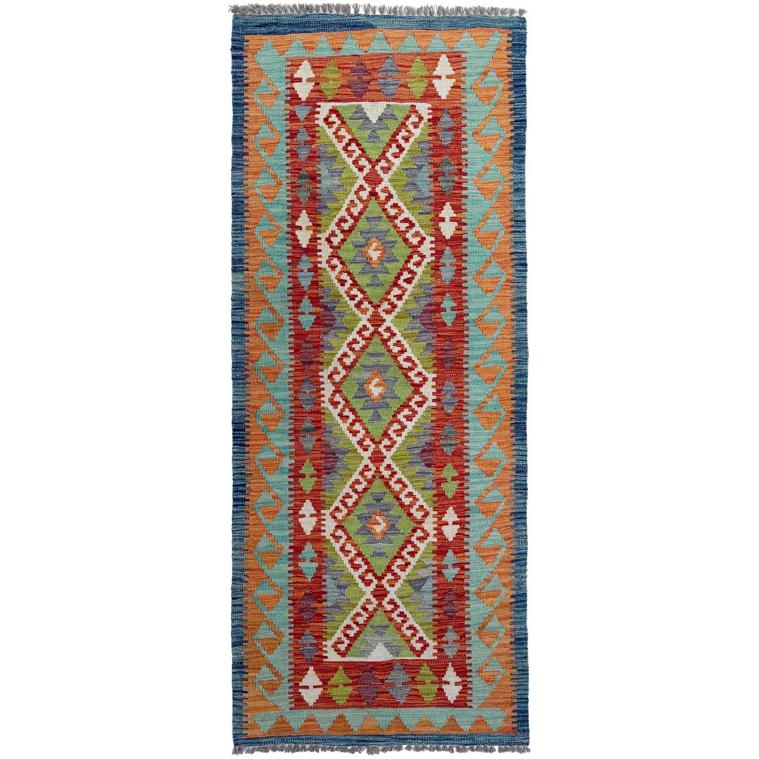 Handmade Afghan Vegetable Kilim Runner 2' 6" x 6' 5" ft / 75 x 196 cm - No. P37094