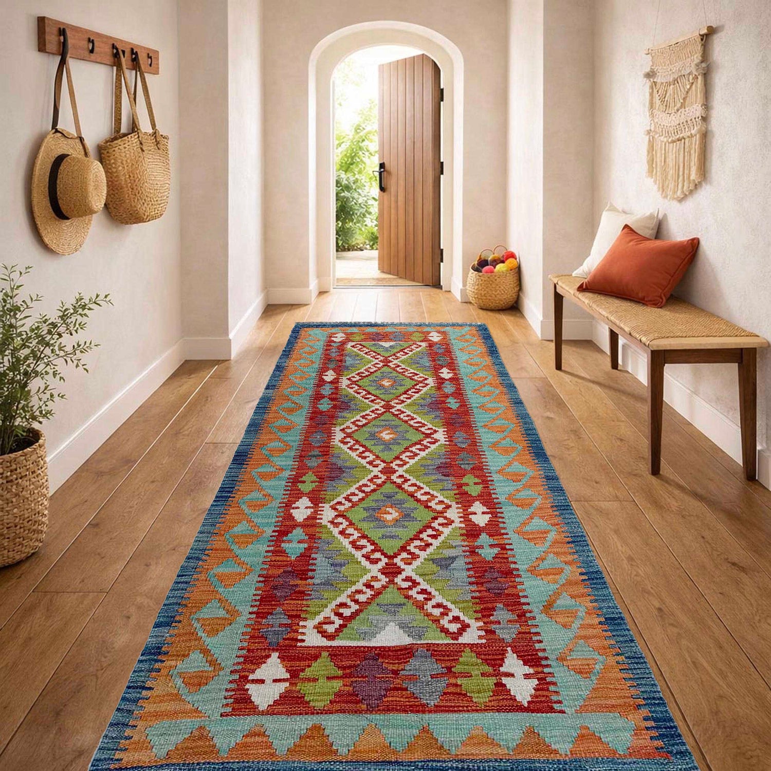 Handmade Afghan Vegetable Kilim Runner 2' 6" x 6' 5" ft / 75 x 196 cm - No. P37094