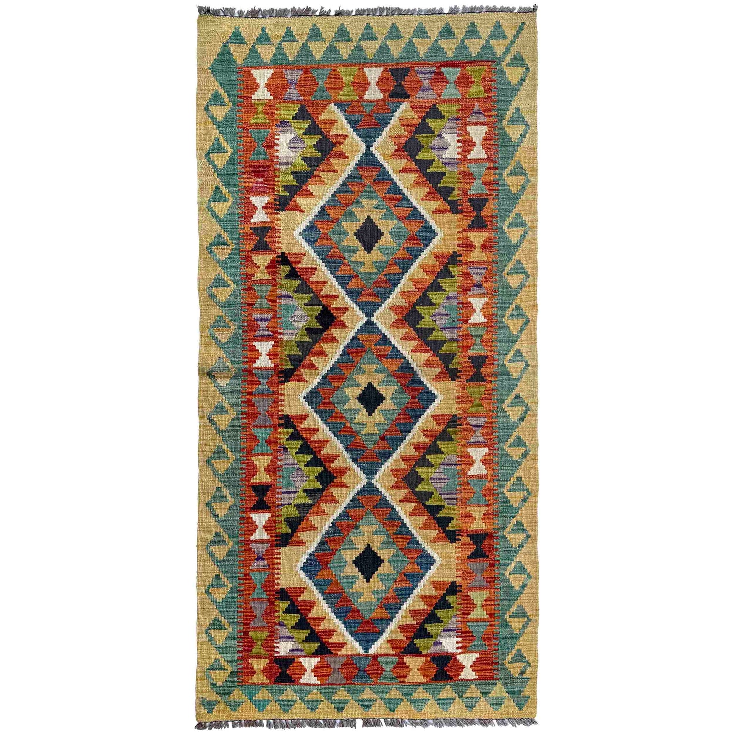 Hand Knotted Flatweave Kilim Runner 2' 7" x 6' 1" ft / 80 x 186 cm - No. P37095