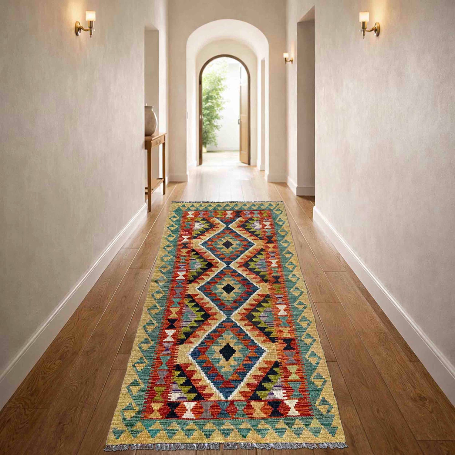 Hand Knotted Flatweave Kilim Runner 2' 7" x 6' 1" ft / 80 x 186 cm - No. P37095
