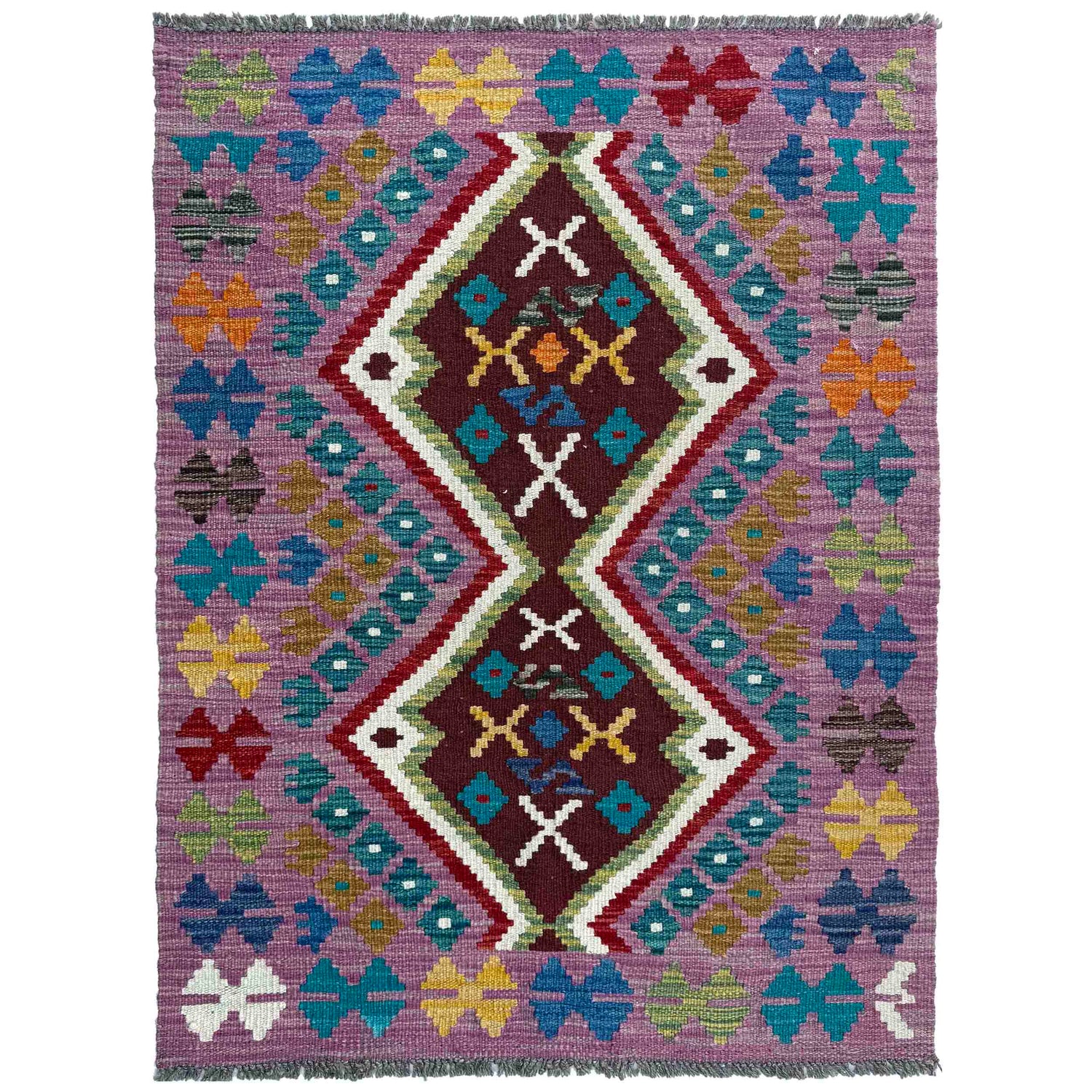 Handmade Afghan Vegetable Kilim 2' 10" x 3' 10" ft / 86 x 118 cm - No. P37099