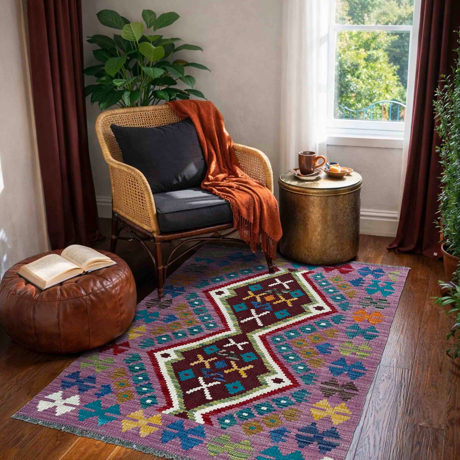 Handmade Afghan Vegetable Kilim 2' 10" x 3' 10" ft / 86 x 118 cm - No. P37099