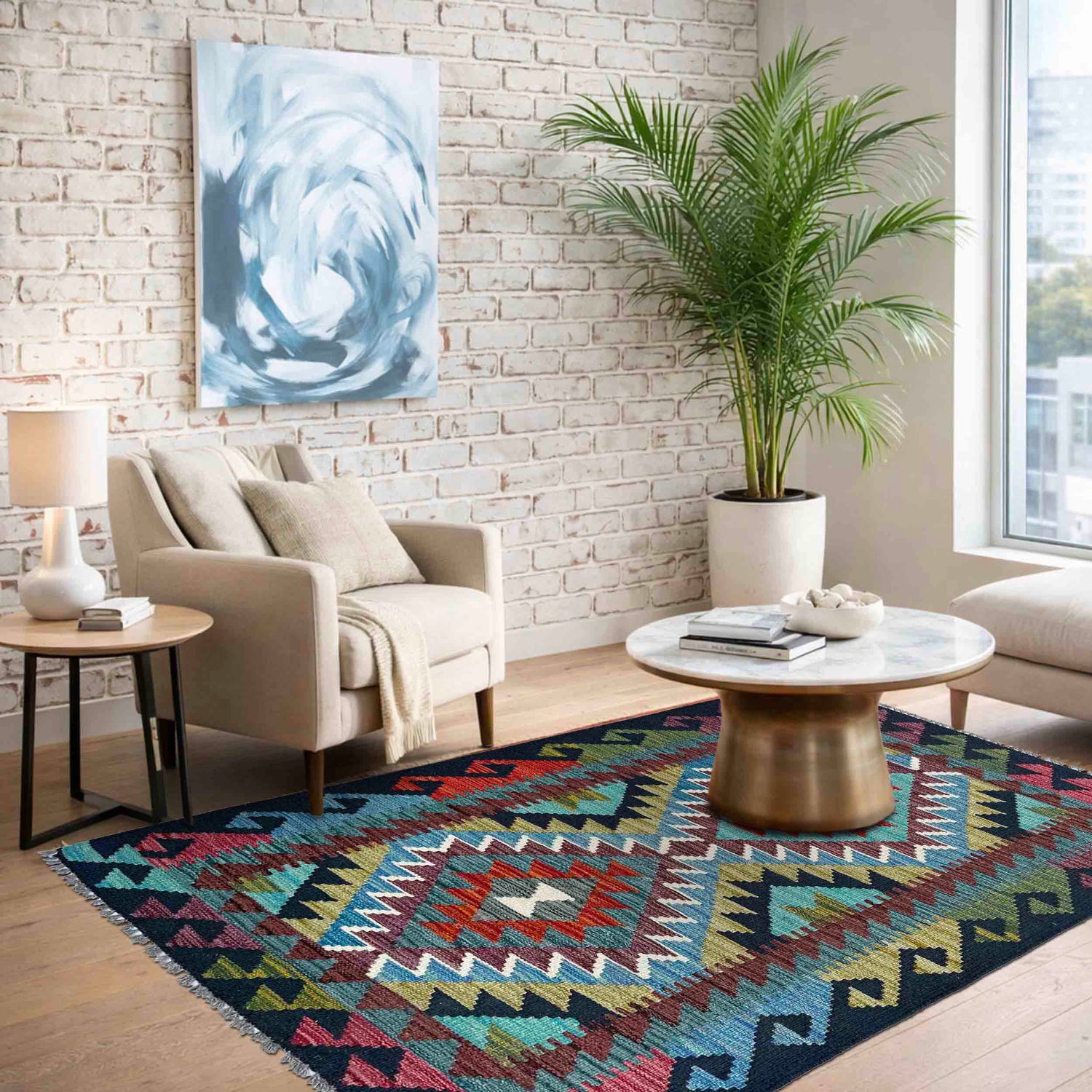 Hand Made Afghan Kilim 2' 10" x 3' 11" ft / 86 x 120 cm - No. P37104