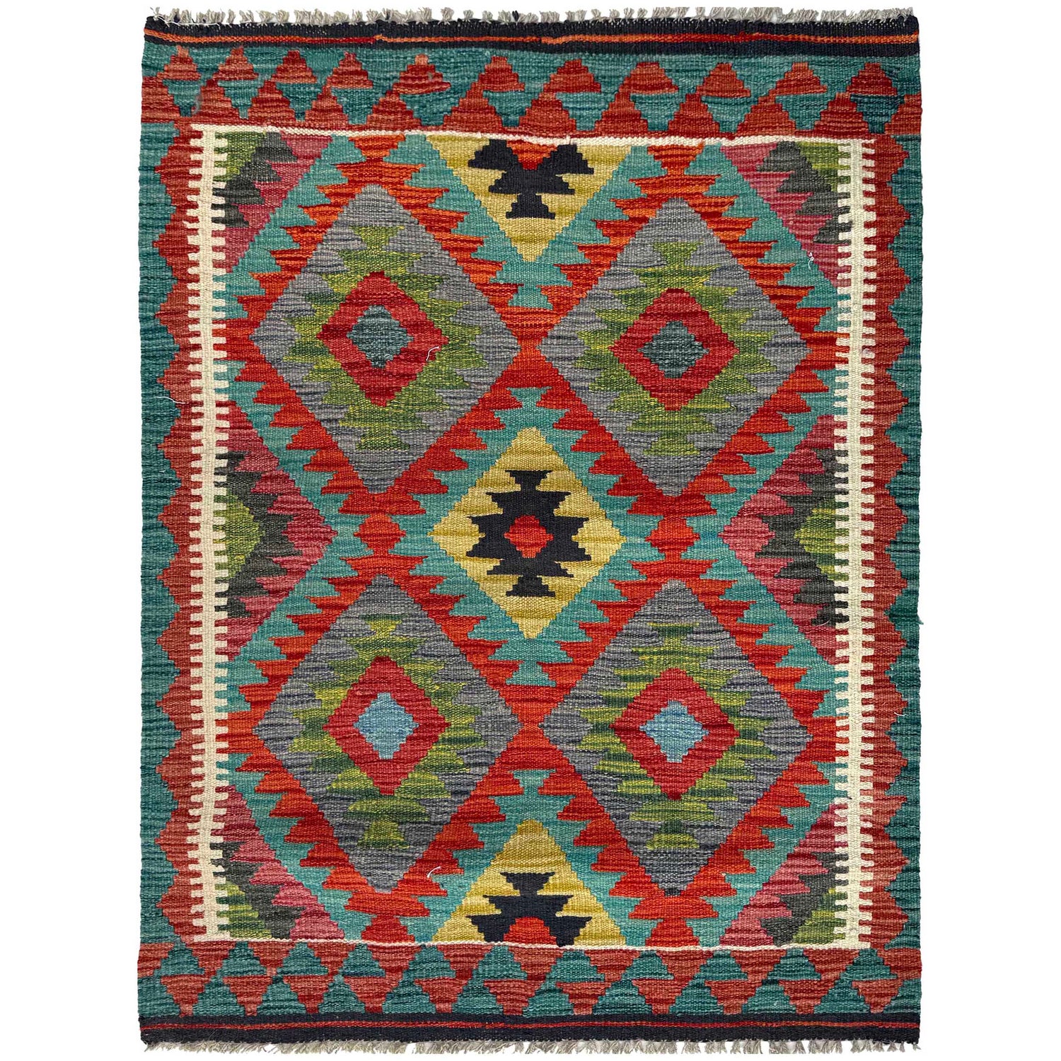 Hand Woven Wool Kelim 2' 10" x 4' 0" ft / 86 x 122 cm - No. P37107