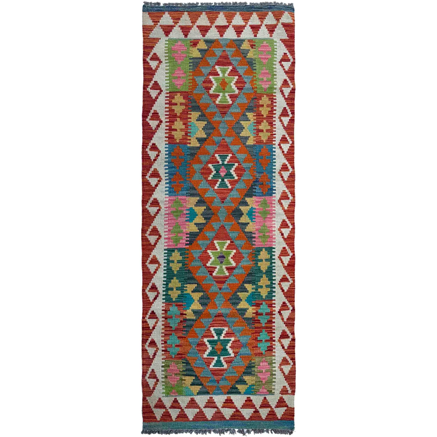 Hand Made Afghan Kilim Runner 2' 4" x 6' 11" ft / 72 x 211 cm - No. P37114