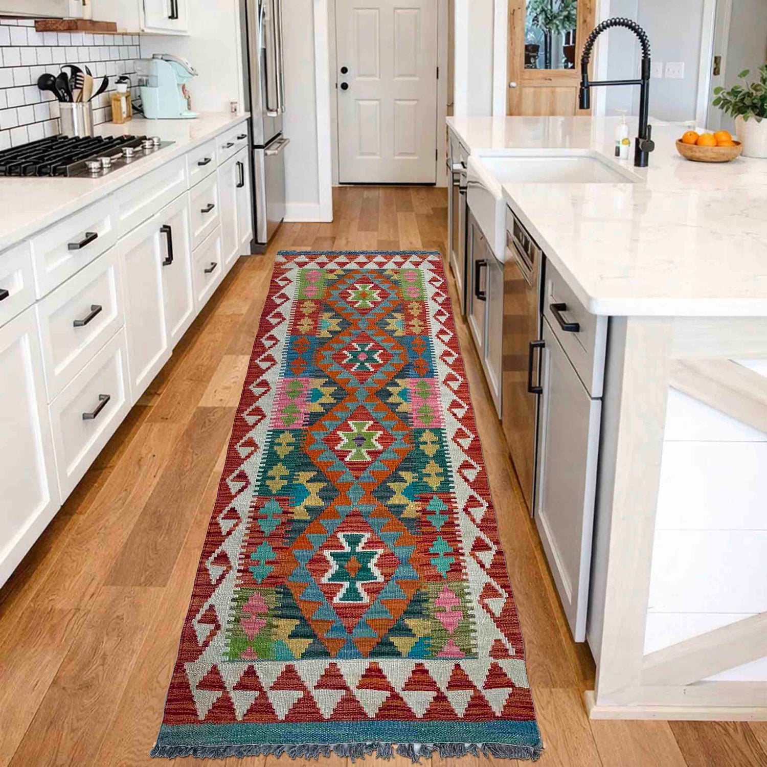 Hand Made Afghan Kilim Runner 2' 4" x 6' 11" ft / 72 x 211 cm - No. P37114