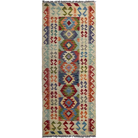 Multi Color ful Flat-Weave Wool Kilim Runner 2' 6" x 6' 5" ft / 75 x 196 cm - No. P37117