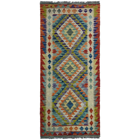 Hand Knotted Afghan Style Kilim Runner 2' 6" x 6' 8" ft / 76 x 203 cm - No. P37125