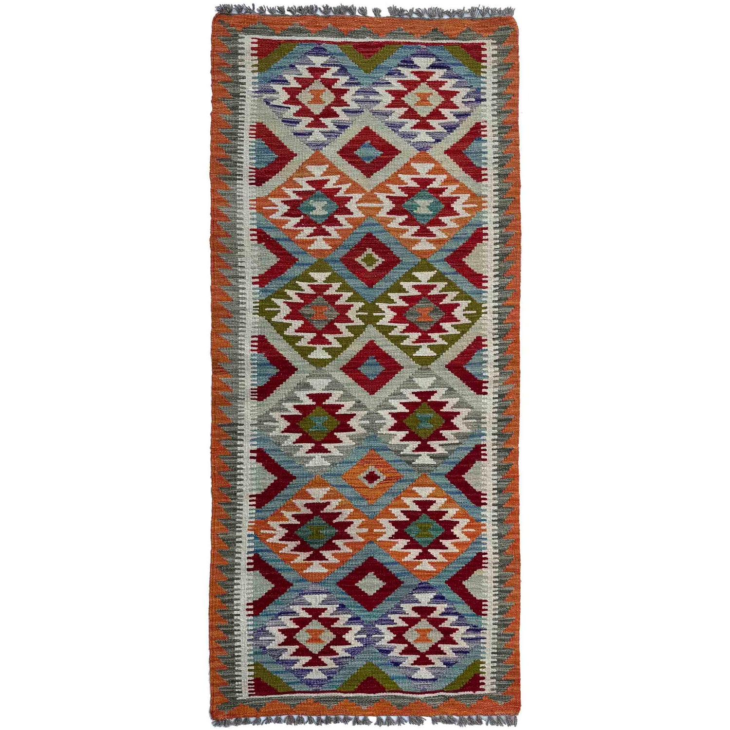 Hand Woven Wool Kelim Runner 2' 6" x 6' 6" ft / 77 x 198 cm - No. P37127