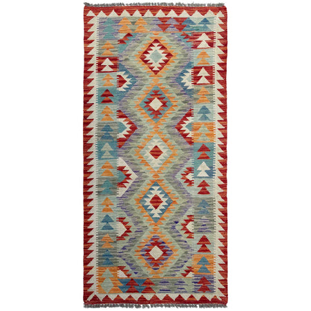 Hand Knotted Afghan Style Kilim Runner 2' 8" x 6' 3" ft / 82 x 190 cm - No. P37128