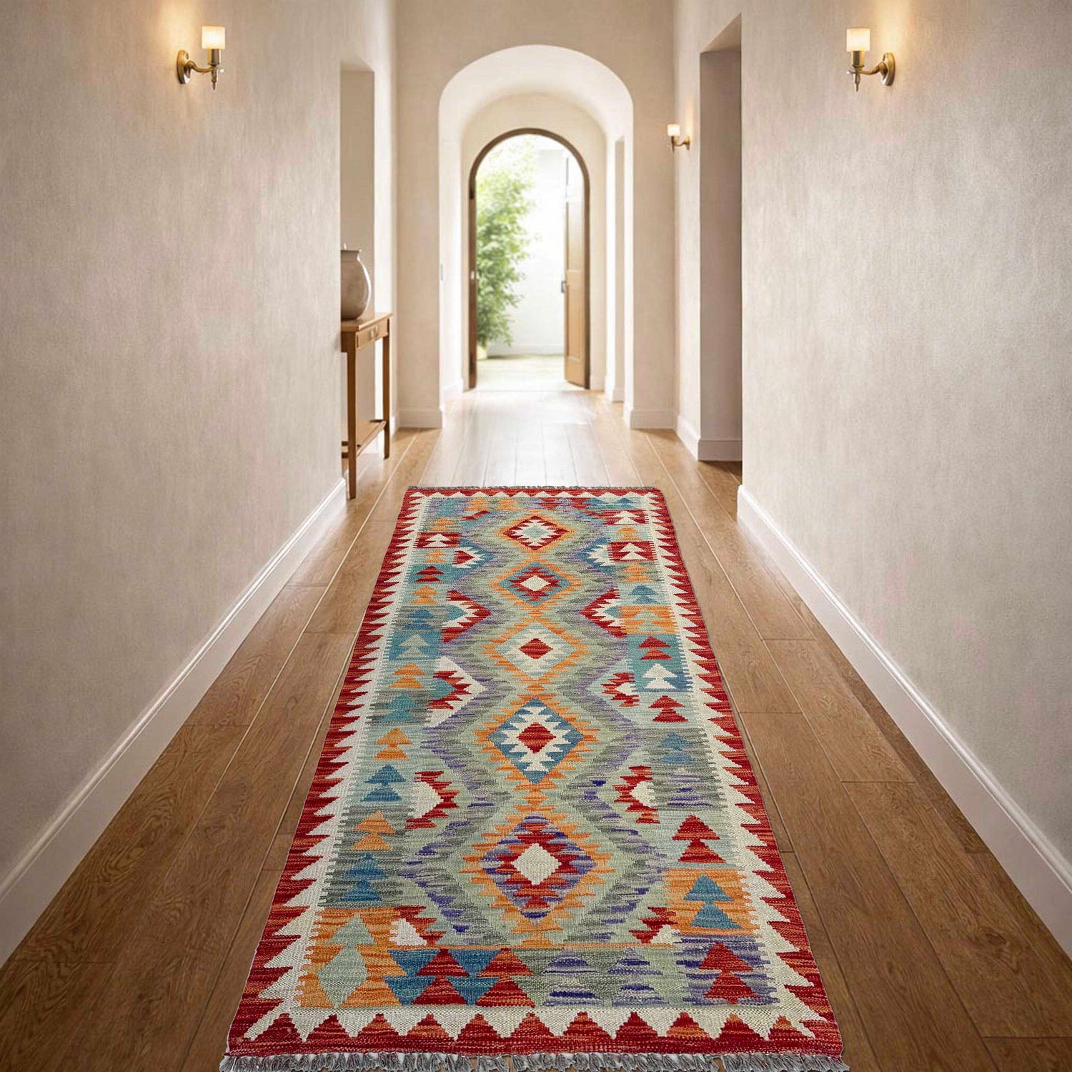 Hand Knotted Afghan Style Kilim Runner 2' 8" x 6' 3" ft / 82 x 190 cm - No. P37128