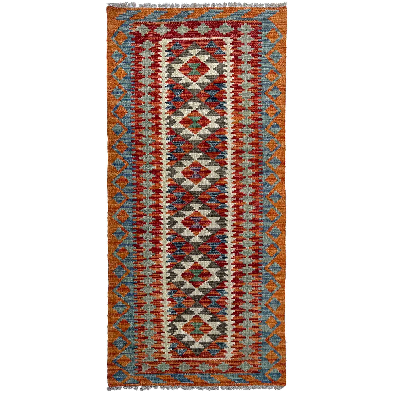 Handmade Turkish Design Wool Kilim Runner 2' 6" x 5' 11" ft / 76 x 181 cm - No. P37129