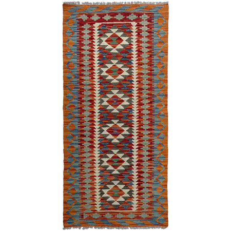 Handmade Turkish Design Wool Kilim Runner 2' 6" x 5' 11" ft / 76 x 181 cm - No. P37129