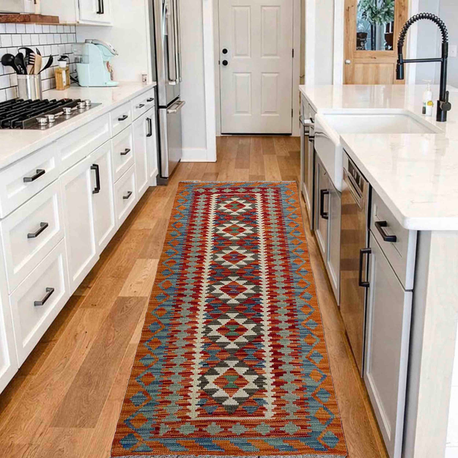Handmade Turkish Design Wool Kilim Runner 2' 6" x 5' 11" ft / 76 x 181 cm - No. P37129