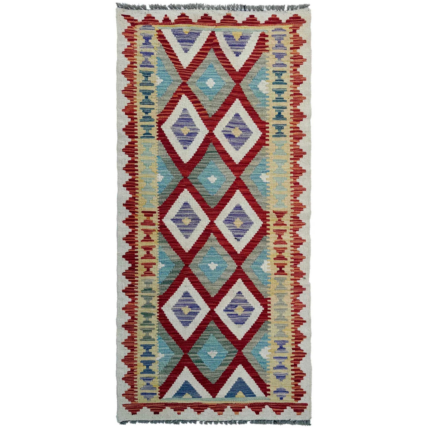 Hand Woven Wool Kelim Runner 2' 6" x 6' 4" ft / 75 x 192 cm - No. P37134