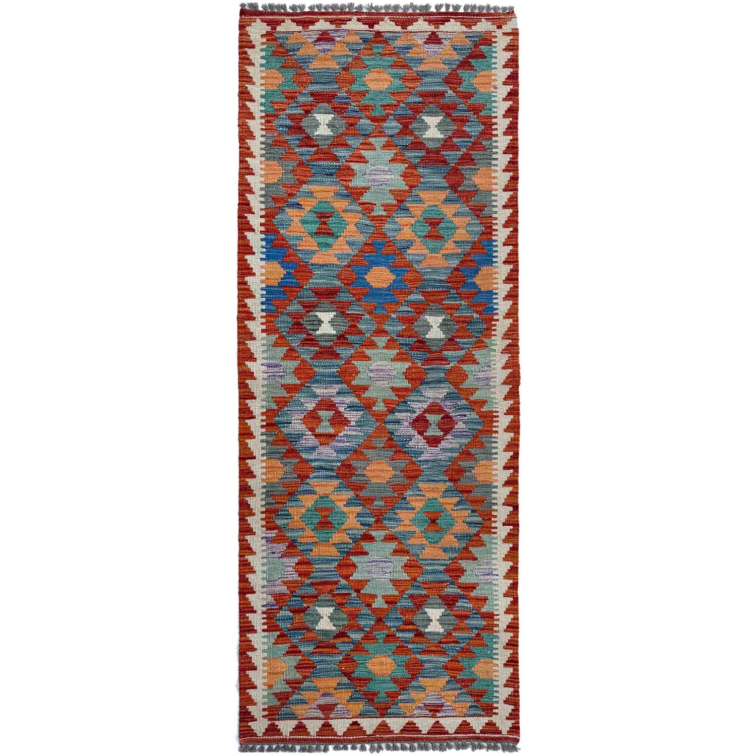 Hand Knotted Flatweave Kilim Runner 2' 5" x 6' 5" ft / 73 x 196 cm - No. P37135