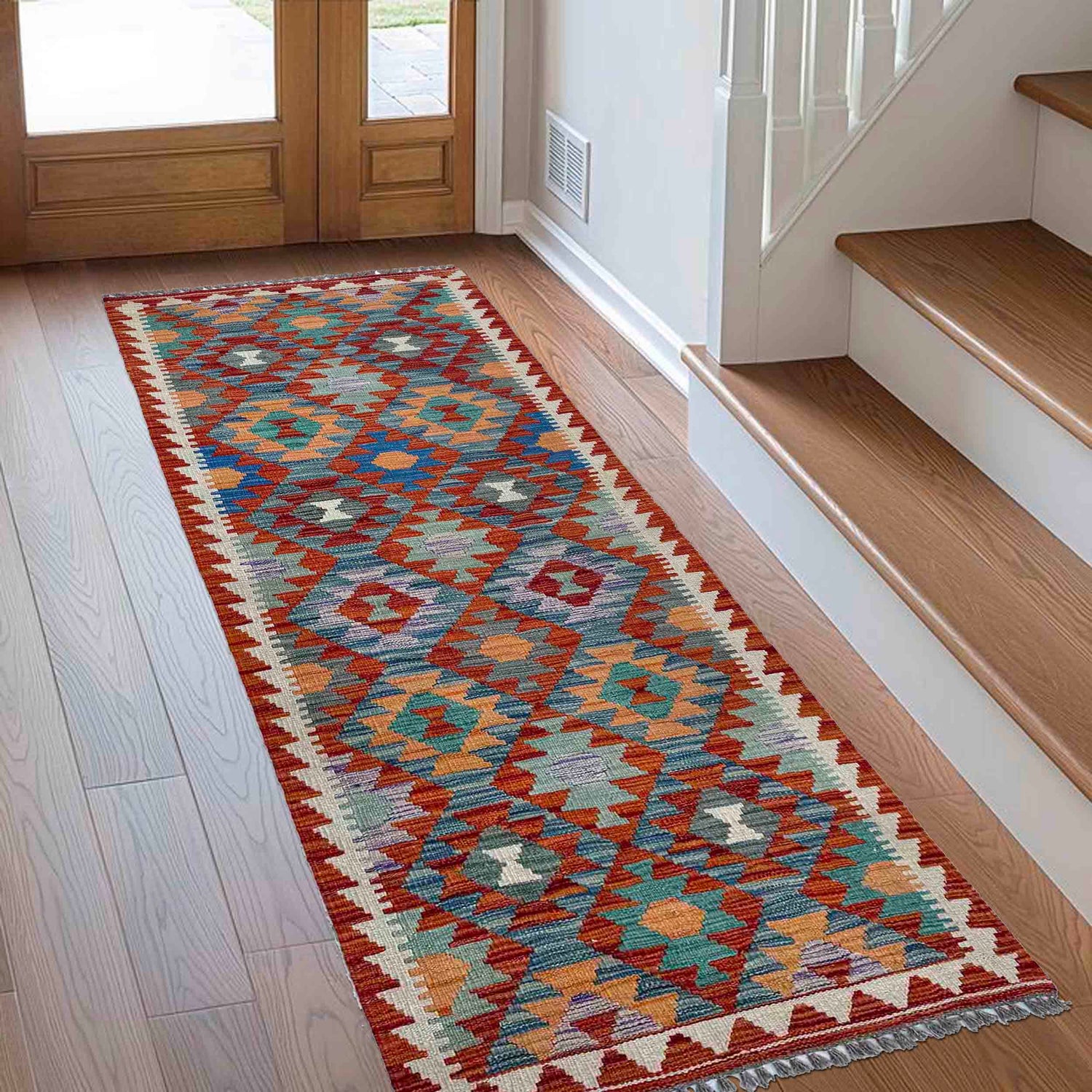 Hand Knotted Flatweave Kilim Runner 2' 5" x 6' 5" ft / 73 x 196 cm - No. P37135