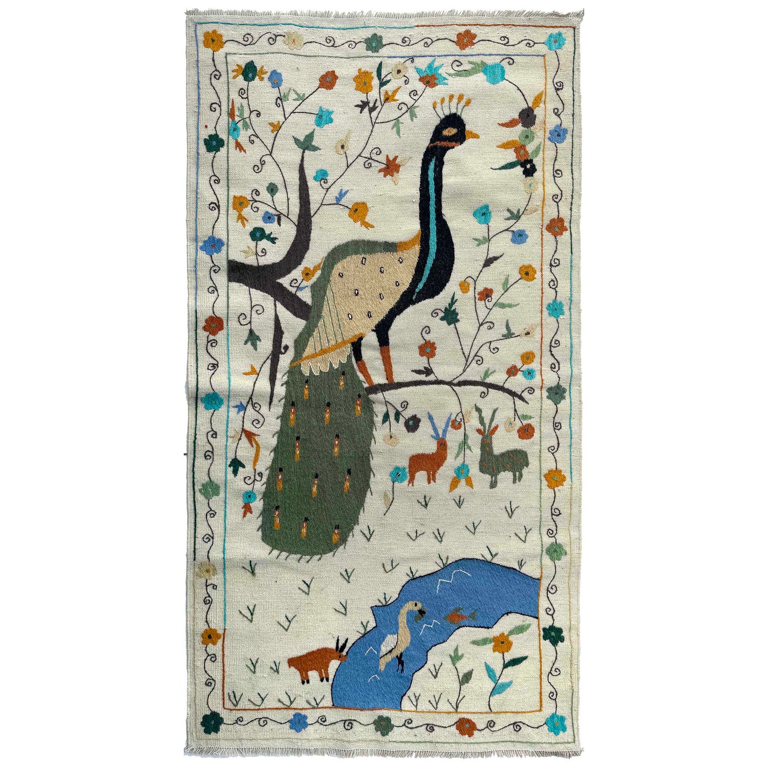 Design Embroidery Kilim 3' 5" x 6' 6" ft / 103 x 198 cm - No. P37138