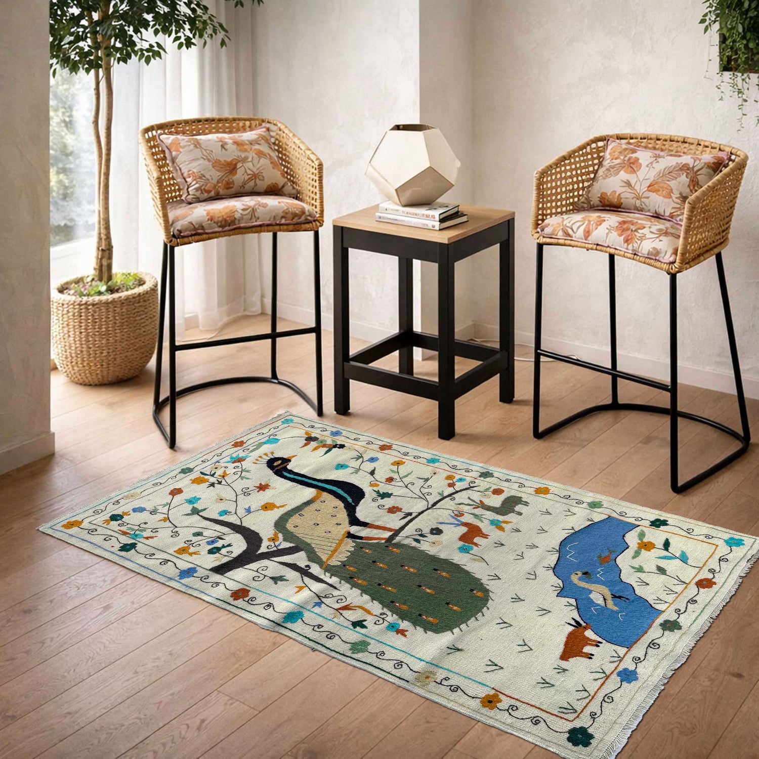 Design Embroidery Kilim 3' 5" x 6' 6" ft / 103 x 198 cm - No. P37138