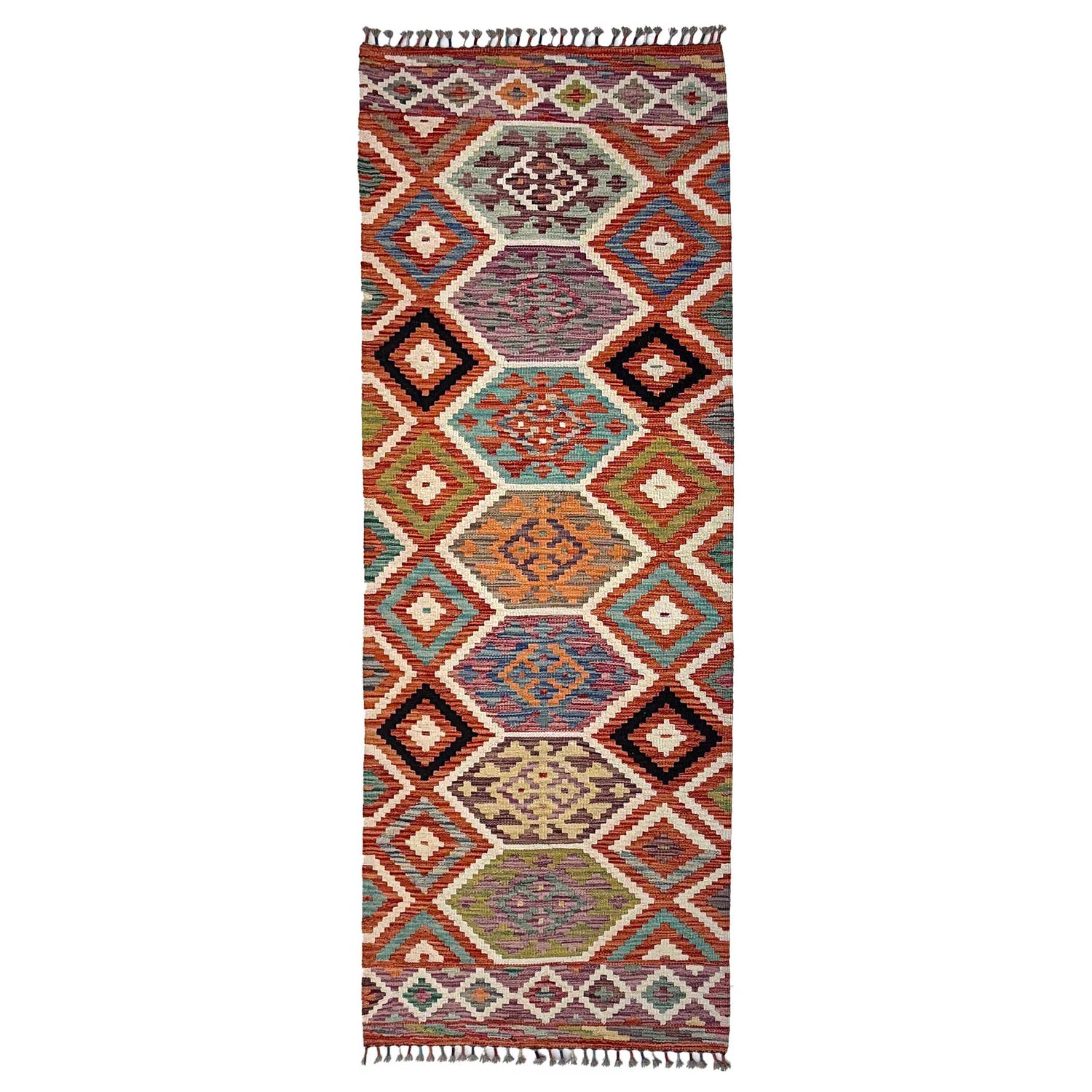 Handmade Afghan Vegetable Kilim Runner 2' 10" x 8' 1" ft / 87 x 246 cm - No. P37176