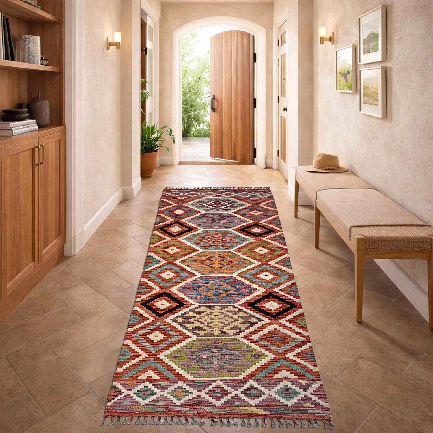Handmade Afghan Vegetable Kilim Runner 2' 10" x 8' 1" ft / 87 x 246 cm - No. P37176